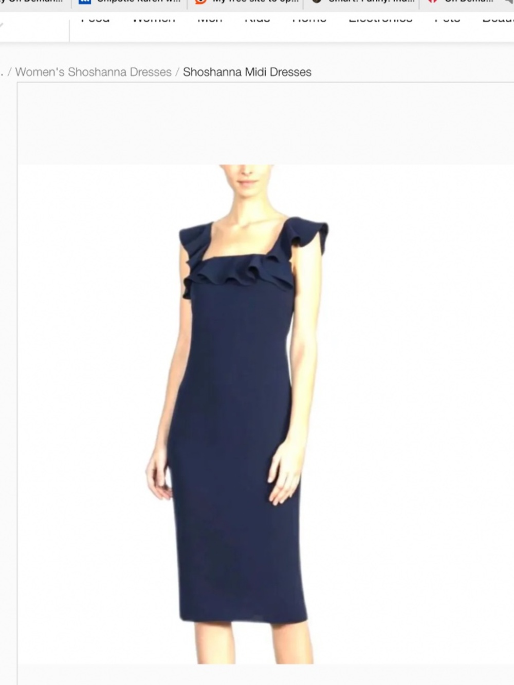 Shoshanna Square Neck Navy Blue Sheath Dress